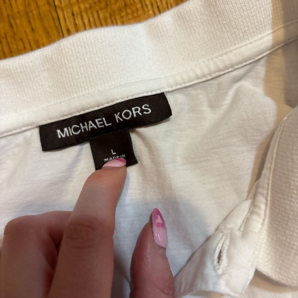 Michael Kors White Polo Shirt with Black Trim - Picture 4 of 5